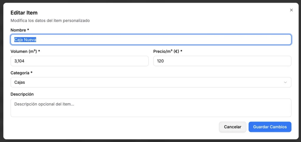 Catalogo personalizado para mudanzas software