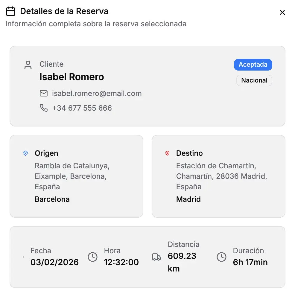 Detalles reserva calendario avanzado crm mudanzas